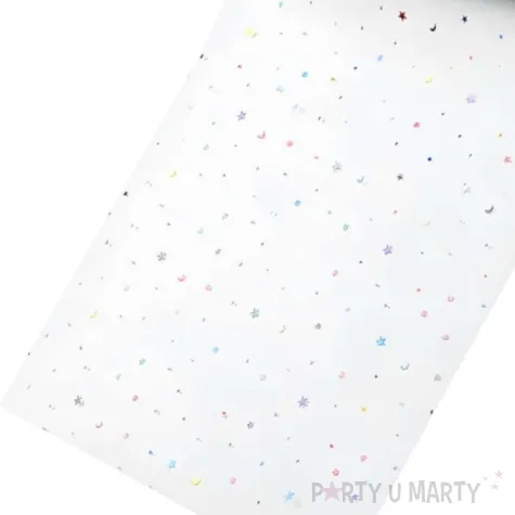 ozdobny bieznik tiulowy gwiazdy i ksiezyce dekoracja stolu na urodziny bialy 0 35 x 9 m