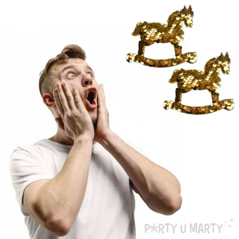 ozdoby choinkowe cekinowe koniki zlote arpex 9 5 cm 2 szt