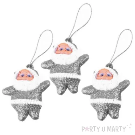 ozdoby choinkowe mikolaje brokat srebrne arpex 5 cm 3 szt