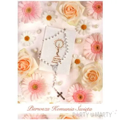 pamiatka i komunia sw herbaciane roze pol maki 17x12cm