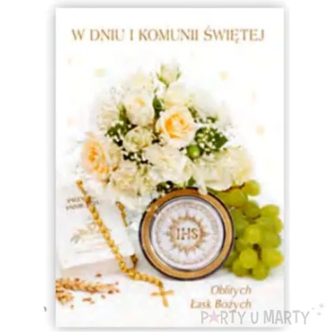 pamiatka i komunia sw hostia i rozaniec pol maki 17x12 cm