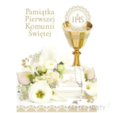 pamiatka komunia swieta kielich i rozaniec przestrzenna pol maki 14x19cm