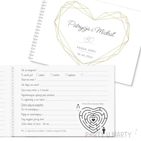 pamiatka slubu ksiega gosci weselnych album pamiatkowy zlote serce personalizacja
