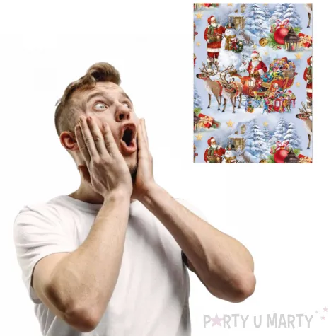 papier do pakowania swiety mikolaj i zimowy las maki 70x200 cm