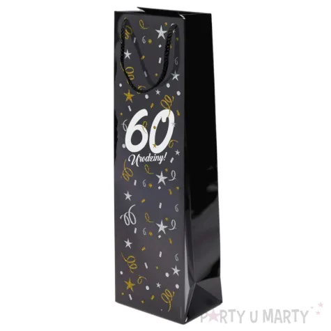 papierowa torba prezentowa na wino butelke alkohol 60 urodziny glamour 40x11x9 cm
