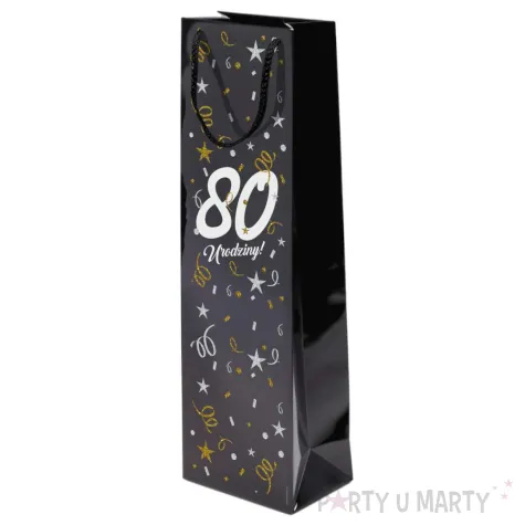 papierowa torba prezentowa na wino butelke alkohol 80 urodziny glamour 40x11x9 cm