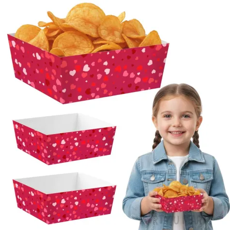 papierowe pudelka na chipsy i przekaski walentynki serduszka naczynia jednorazowe czerwone x4