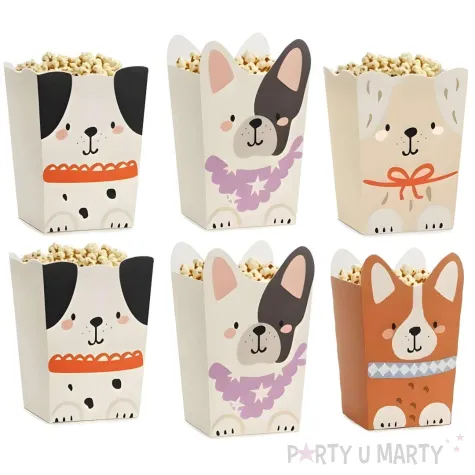 papierowe pudelka na popcorn do kina na urodziny pieski 8 7 x 14 3 cm 6 szt