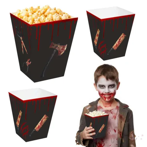 papierowe pudelka na popcorn na halloween krwawe narzedzia 4 szt