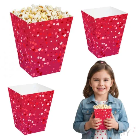 papierowe pudelka na popcorn walentynki serduszka naczynia jednorazowe czerwone 4 szt