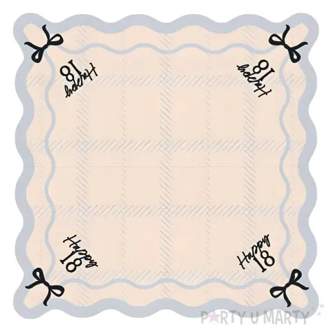 papierowe serwetki jednorazowe na 18 urodziny happy 18 falbanki kremowe 33 cm 12 szt