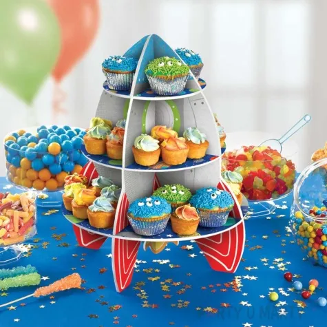 patera papierowa rakieta kosmiczna niebieska partypal