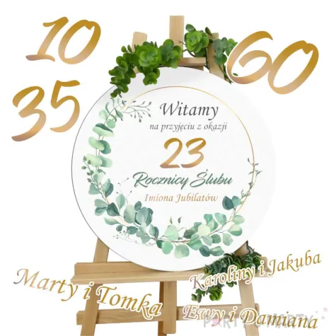 personalizowana dekoracja sali na rocznice slubu z imionami tablica powitalna 39 5 cm