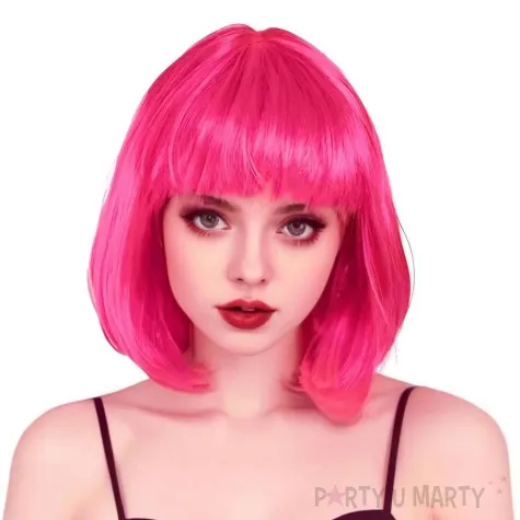 peruka damska na karnawal bob rozowe neonowe proste wlosy z grzywka retro cyberpunk