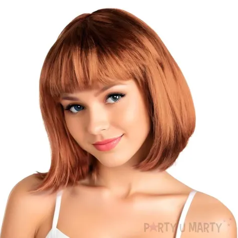 peruka damska na karnawal bob rude jasne proste wlosy z grzywka retro