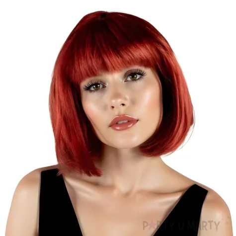 peruka damska na karnawal bob rude proste wlosy z grzywka retro