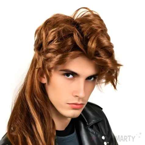 peruka meska na karnawal rude dlugie krecone wlosy retro lata 70 80 90 gwiazda muzyki