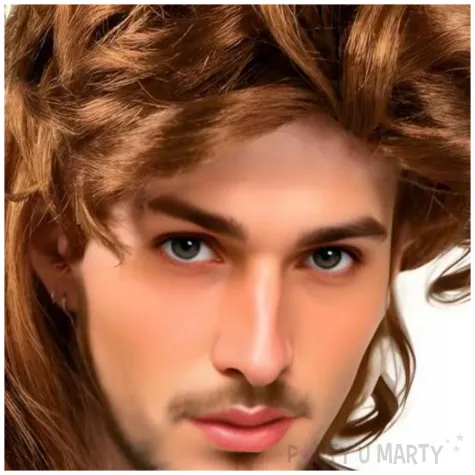 peruka meska na karnawal rude dlugie krecone wlosy retro lata 70 80 90 gwiazda muzyki