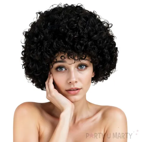 peruka na karnawal afro dlugie czarne krecone wlosy retro gwiazda muzyki