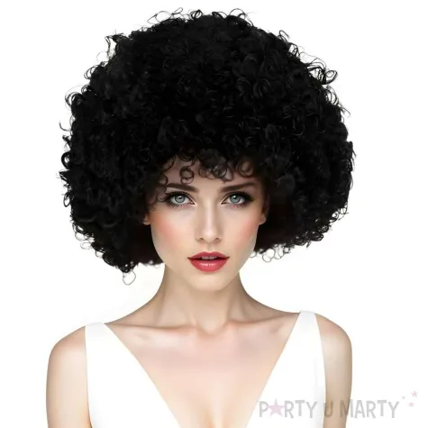 peruka na karnawal afro dlugie czarne krecone wlosy retro gwiazda muzyki