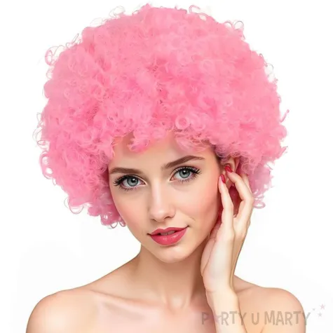 peruka na karnawal afro dlugie rozowe neonowe krecone wlosy retro klauninka gwiazda muzyki