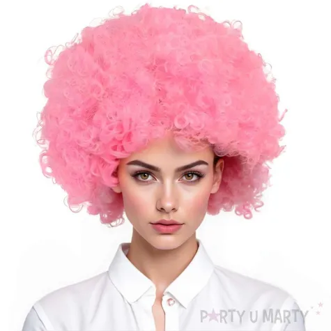 peruka na karnawal afro dlugie rozowe neonowe krecone wlosy retro klauninka gwiazda muzyki