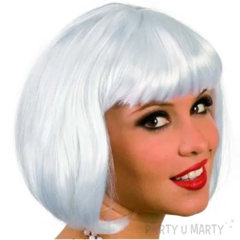 peruka party bob z grzywka biala partytino