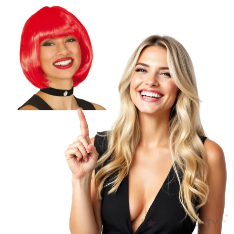 peruka party bob z grzywka czerwona guirca