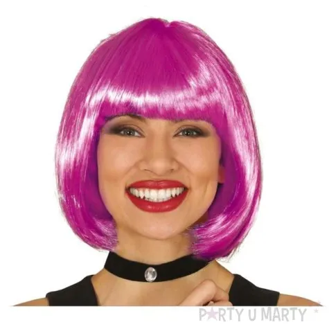 peruka party bob z grzywka rozowy ciemny guirca
