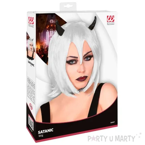peruka party diablica z rogami bialy widmann
