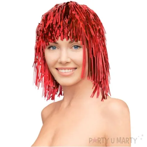 peruka party foliowa red czerwona godan