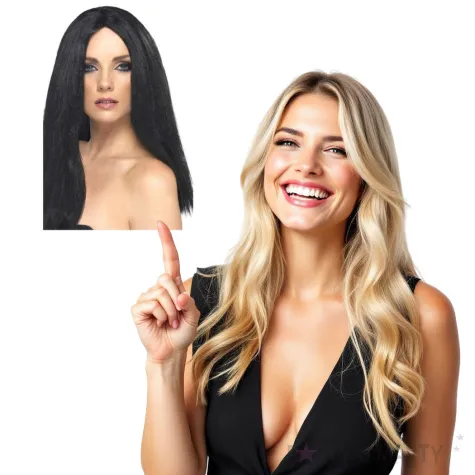 peruka party gwiazda dlugie proste wlosy czarna smiffys