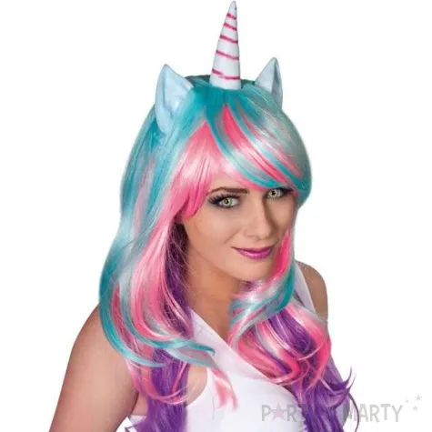 peruka party jednorozec z rogiem i uszami kolorowa fries