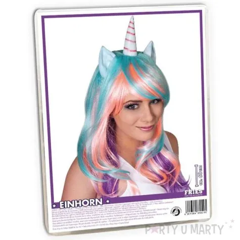 peruka party jednorozec z rogiem i uszami kolorowa fries