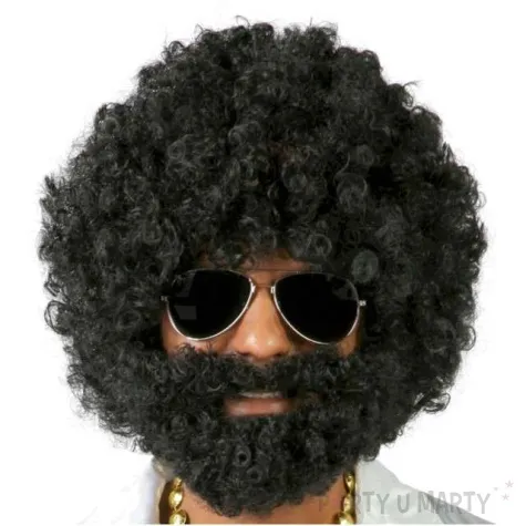 peruka party jim afro z zarostem czarna guirca