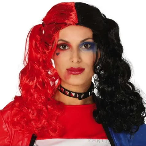 peruka party kobieta blazen czerwony czarny guirca