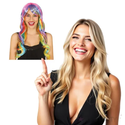 peruka party teczowe loki dluga guirca