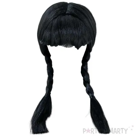 peruka party wednesday warkocze z grzywka czarny kraszek