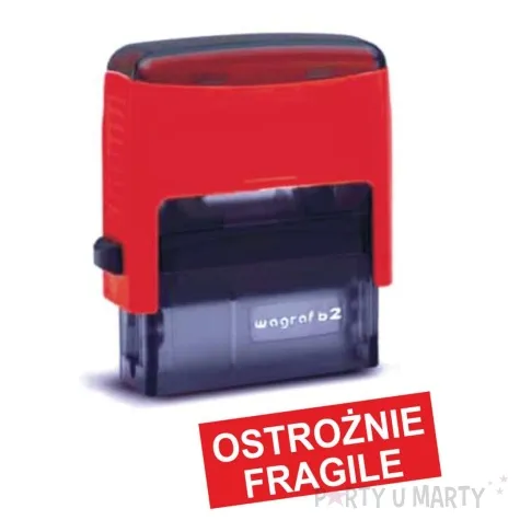 pieczatka z napisem ostroznie fragile negatyw czerwona 38 x 14 mm