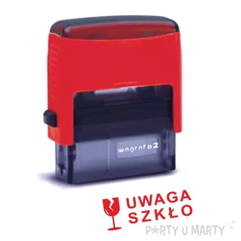 pieczatka z napisem uwaga szklo z kieliszkiem czerwona 38 x 14 mm