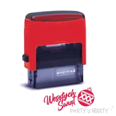 pieczatka z napisem wesolych swiat bombka czerwona 39 x 15 mm