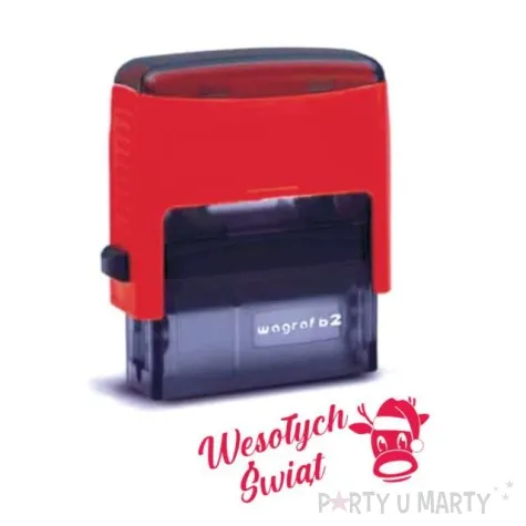 pieczatka z napisem wesolych swiat renifer czerwona 39 x 15 mm