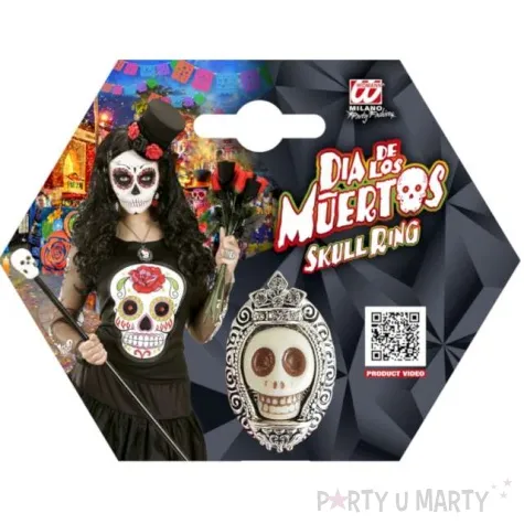 pierscionek czaszka dia de los muertos bialy widmann