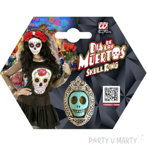 pierscionek czaszka dia de los muertos turkusowy widmann