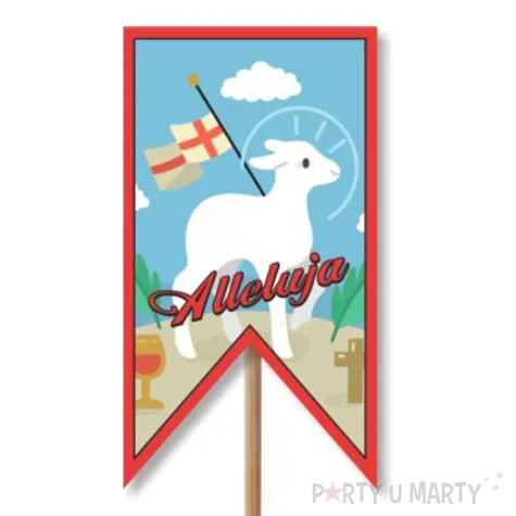 pik ozdobny do koszyczka baranek z choragiewka 23cm