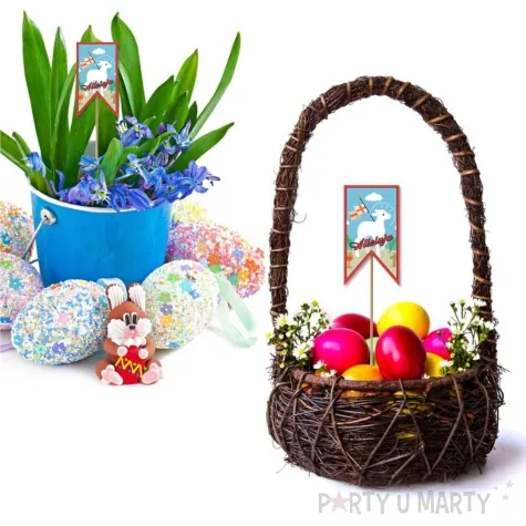 pik ozdobny do koszyczka baranek z choragiewka 23cm