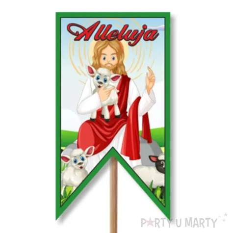 pik ozdobny do koszyczka jezus z barankiem 23cm