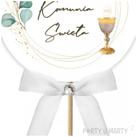 pik ozdobny lux komunia eukaliptus z hostia kokardka z cyrkonia 28cm