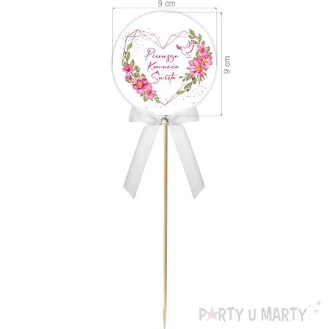 pik ozdobny lux komunia rozowe serce kokardka z cyrkonia 28cm