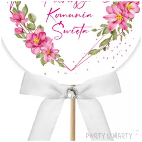 pik ozdobny lux komunia rozowe serce kokardka z cyrkonia 28cm